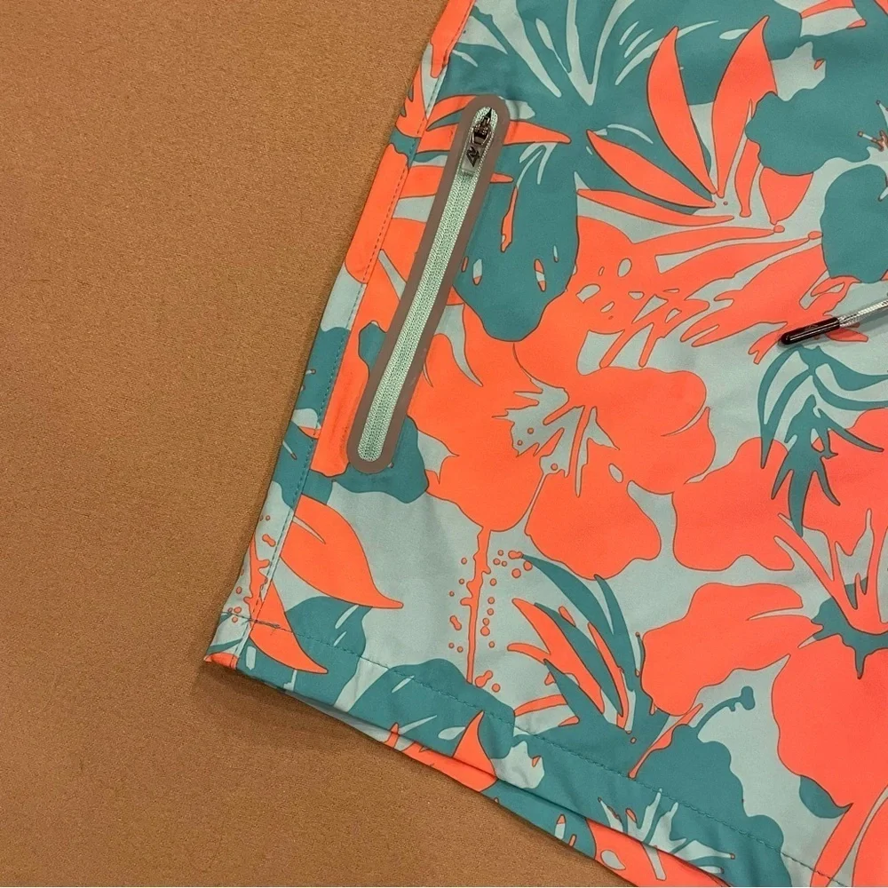 ZeroXposur Men’s Lined Swim Trunks Orange and Blue Tropical Print Large New!